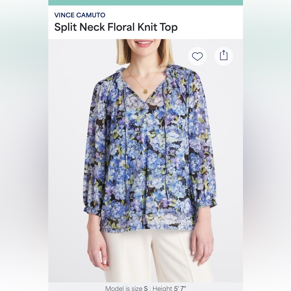 Vince Camuto Floral V-Neck Blouse - Blue and Yellow